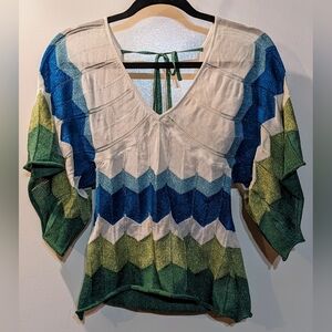 Mango Fitted Tunic in Size M - Blue Green White